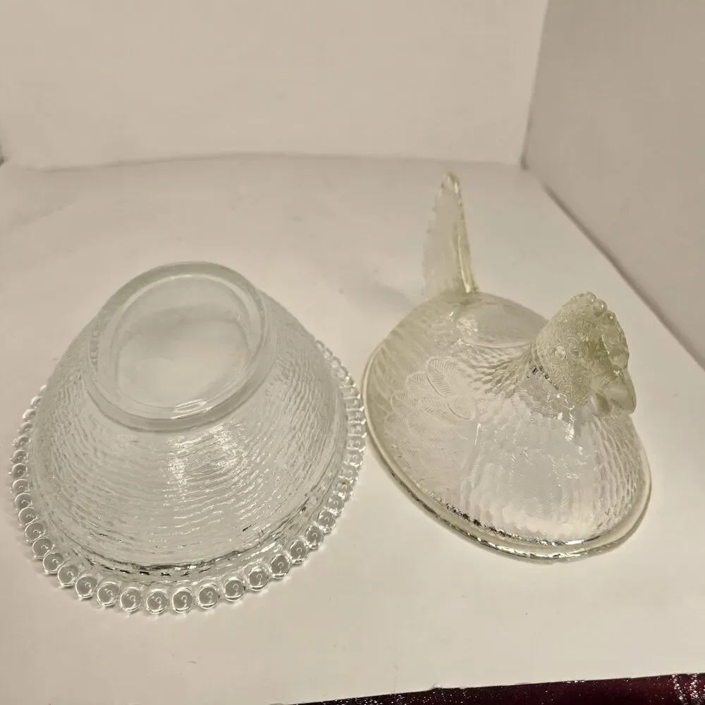 Vintage Clear Glass Hen On Nest Candy Dish *Flaw